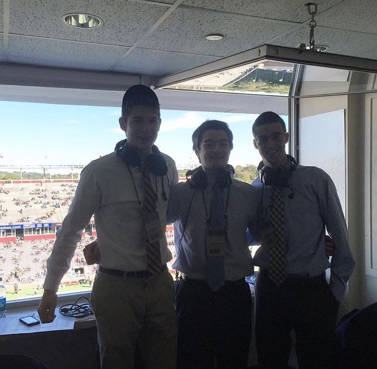 Andrew Kelley, Casey Hague and Anthony Iati in the booth during the BC Wake game.